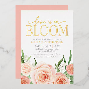 Liebe ist in voller Blüte Rosa Florale Hochzeitsdu Folieneinladung