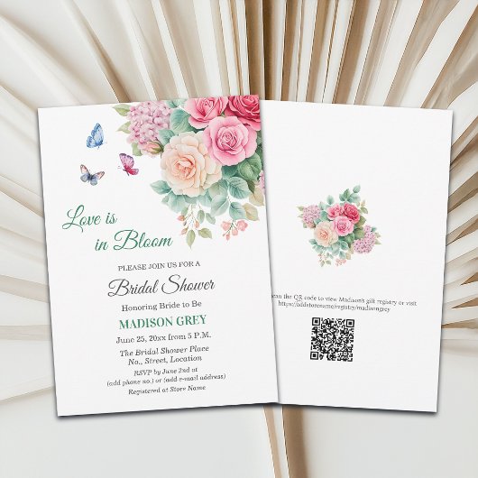 Liebe ist in voller Blüte Schmetterlinge QR-Code B Einladung