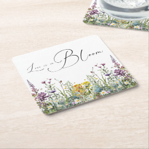 Liebe ist in voller Blüte Wilde Blumen Hochzeitsdu Rechteckiger Pappuntersetzer
