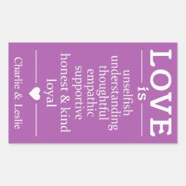 Liebe ist ... individuelle Name und Farbaufkleber Rechteckiger Aufkleber