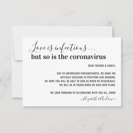 Liebe ist infektiöses Covid19 Hochzeitspause Ankündigung (Vorderseite)