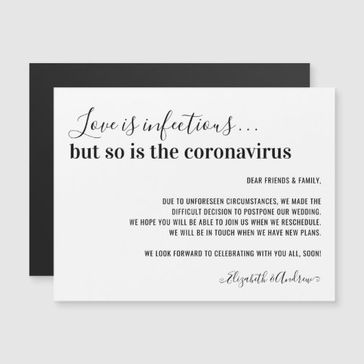 Liebe ist infektiöses Covid19 Hochzeitspause Magnetkarte (Vorne/Hinten)