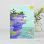 Liebe ist Journey Sunrise Pinguin Sea Lion Hochzei Einladung (Stehend Vorderseite)