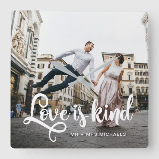 Liebe ist Kind-Foto mit Namen Quadratische Wanduhr (Vorderseite)