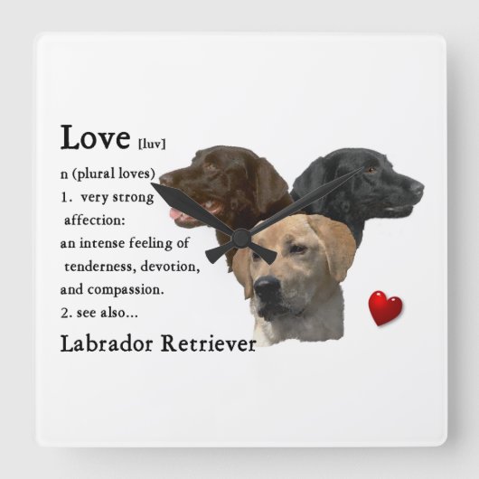 Liebe ist Labrador Retriever Geschenke Quadratische Wanduhr (Vorderseite)
