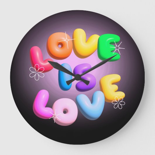 Liebe ist Liebe 3D-Regenbogenpuppe Große Wanduhr (Vorderseite)