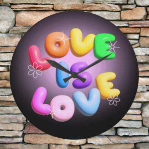 Liebe ist Liebe 3D-Regenbogenpuppe Große Wanduhr