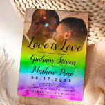 Liebe ist Liebe Aquarell Rimbow Foto Homosexuelle  Einladung<br><div class="desc">Die gleiche geschlechtsspezifische Hochzeit,  schwul-trendige Typografie-Liebe ist Liebe Aquarell Regenbogen Hochzeit,  Hochladen Ihres Fotos</div>