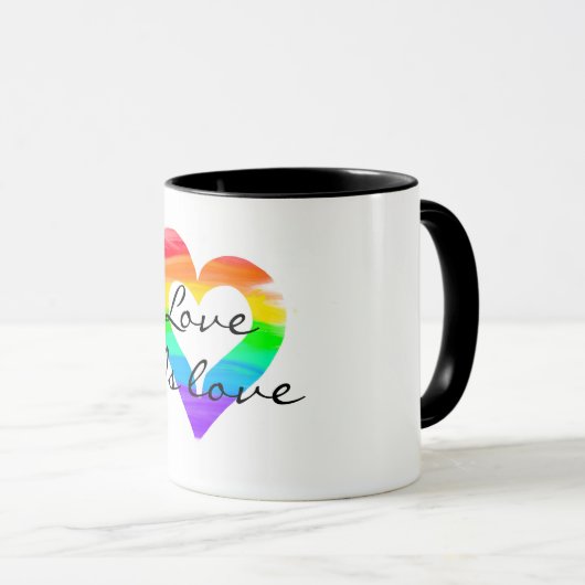 Liebe ist Liebe, bemalt Regenbogenherz Tasse (VorderseiteRechts)