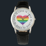 Liebe ist Liebe Black Rainbow Heart LGBTQ Prix Armbanduhr<br><div class="desc">Liebe ist Liebe. Liebe hat keine Grenzen. Feiern und zeigen Sie Ihre Unterstützung für die LGBTQ-Community mit dieser 8-farbigen Regenbogenuhr mit moderner "Liebe ist Liebe ist Liebe... "-Schwarztext,  der das Design umrahmt. Enthält einen sauberen,  weißen Hintergrund.</div>