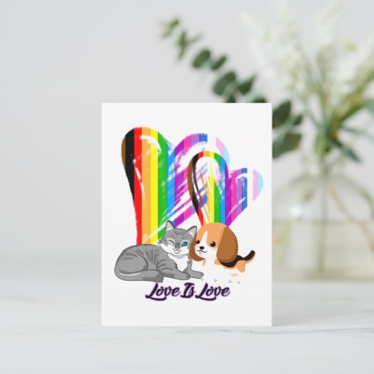 Liebe ist Liebe Cat & Dog - Besitzer von LGBTQ+ Postkarte (Stehend Vorderseite)