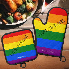 LIEBE IST LIEBE. Fahne "Prith Month LGBT Rainbow G Ofenhandschuh & Topflappen-Set