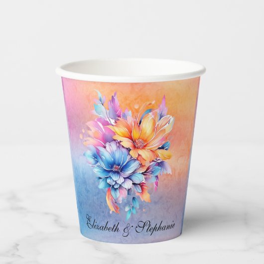 Liebe ist Liebe farbenfrohe Blume Marmorhochzeit Pappbecher (Vorderseite)