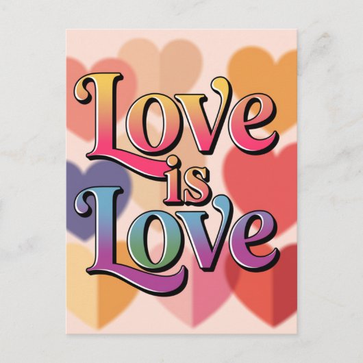 Liebe ist Liebe Farbenfrohe Herzen Typografie Postkarte (Vorderseite)