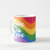 Liebe ist Liebe farbenfrohe Rainbow Retro Script Kaffeetasse (Vorderseite Links)
