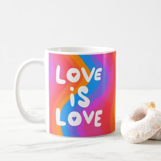 LIEBE IST LIEBE Farbenfroher Regenbogen Gay Pride Kaffeetasse (Mit Donut)