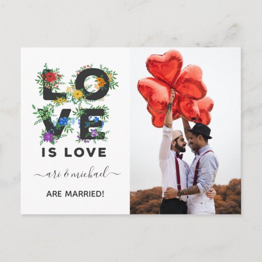 Liebe ist Liebe Foto Hochzeit Ankündigungspostkarte (Vorderseite)