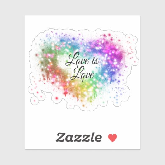Liebe ist Liebe funkelndes farbiges Regenbogenherz Aufkleber (Blatt)