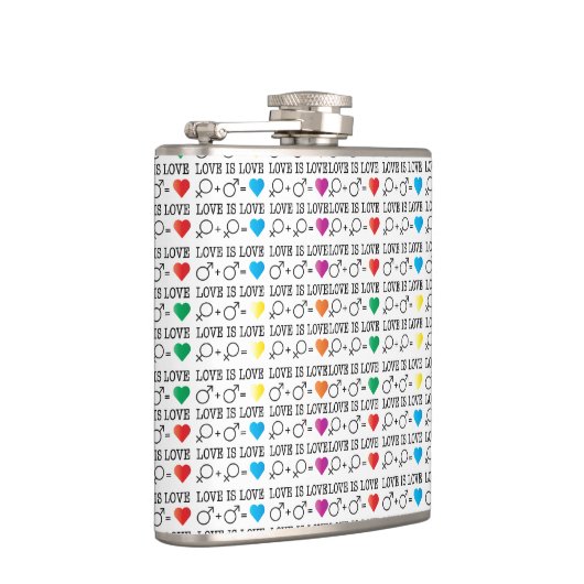 LIEBE ist LIEBE Gleichheit Zitat in Regenbogenfarb Flachmann (Rechts)