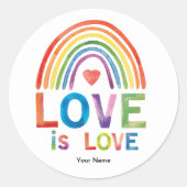 "Liebe ist Liebe" Hellroter Regenbogenfarben Gay P Runder Aufkleber (Vorderseite)