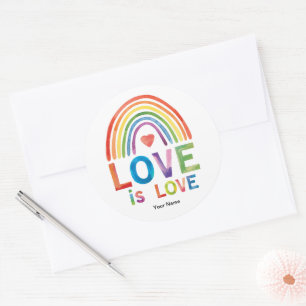 "Liebe ist Liebe" Hellroter Regenbogenfarben Gay P Runder Aufkleber