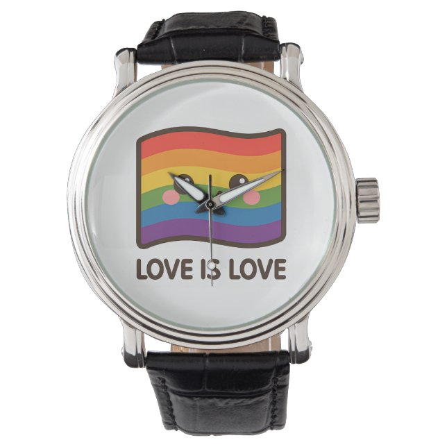 Liebe ist Liebe - Kawaii Rainbow Design Armbanduhr (Vorderseite)