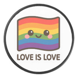 Liebe ist Liebe - Kawaii Rainbow Design Eishockey Puck