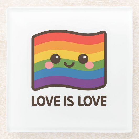Liebe ist Liebe - Kawaii Rainbow Design Glasuntersetzer (Vorderseite)