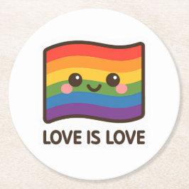 Liebe ist Liebe - Kawaii Rainbow Design Runder Pappuntersetzer