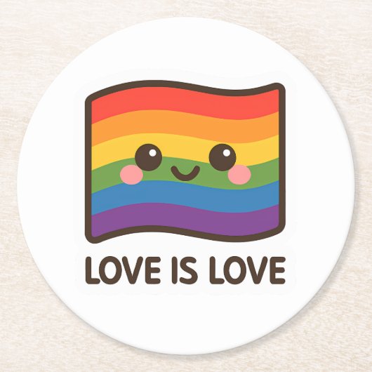 Liebe ist Liebe - Kawaii Rainbow Design Runder Pappuntersetzer (Vorderseite)