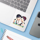 Liebe ist Liebe Lesben Pride Aufkleber (Laptop mit iPhone)