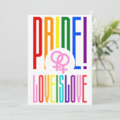 Liebe ist Liebe Lesbischer Pride LGBT Rainbow Text Einladung (Stehend Vorderseite)