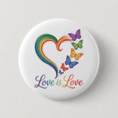 Liebe ist Liebe LGBT Schmetterling Herz Regenbogen Button (Vorderseite)