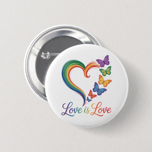 Liebe ist Liebe LGBT Schmetterling Herz Regenbogen Button (Vorne & Hinten)