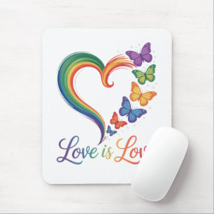 Liebe ist Liebe LGBT Schmetterling Herz Regenbogen Mousepad