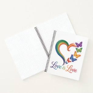 Liebe ist Liebe LGBT Schmetterling Herz Regenbogen Notizblock