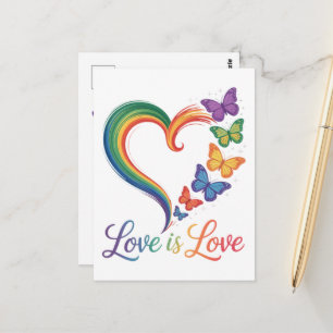 Liebe ist Liebe LGBT Schmetterling Herz Regenbogen Postkarte