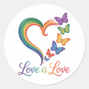 Liebe ist Liebe LGBT Schmetterling Herz Regenbogen Runder Aufkleber