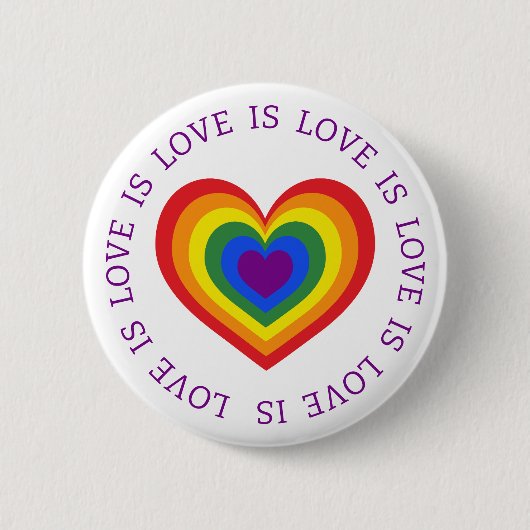 Liebe ist Liebe LGBTQ Rainbow Heart Button (Vorderseite)