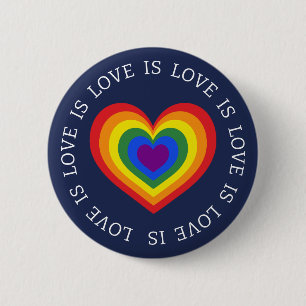 Liebe ist Liebe LGBTQ Rainbow Heart Navy Blue Button