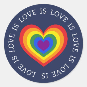 Liebe ist Liebe LGBTQ Rainbow Heart Navy Blue Runder Aufkleber