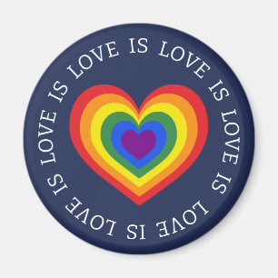 Liebe ist Liebe LGBTQ Rainbow Heart on Navy Blue Magnet