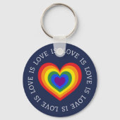Liebe ist Liebe LGBTQ Rainbow Heart on Navy Blue Schlüsselanhänger (Rückseite)
