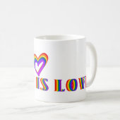 Liebe ist Liebe oder Ihr Text Rainbow Heart LGBTQ Kaffeetasse (VorderseiteRechts)