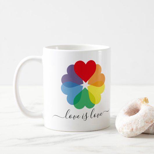 Liebe ist Liebe Pride Rainbow Hearts Kaffeetasse (Mit Donut)
