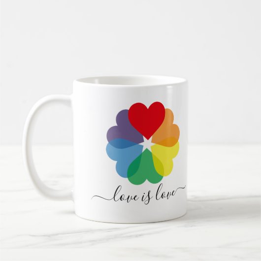 Liebe ist Liebe Pride Rainbow Hearts Kaffeetasse (Links)