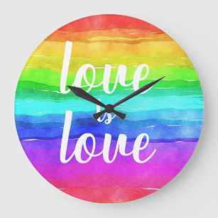 Liebe ist Liebe Pride Rainbow Wasserfarbe Große Wanduhr