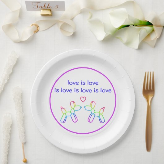 Liebe ist Liebe Rainbow Ballon Hunde Pappteller (Hochzeit)