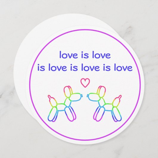 Liebe ist Liebe Rainbow Ballon Hunde Runde Einladu Einladung (Vorne/Hinten)