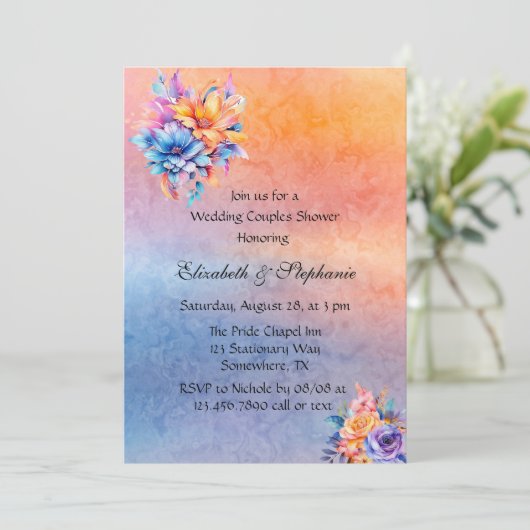 Liebe ist Liebe Rainbow Floral Wedding Couple Dusc Einladung (Stehend Vorderseite)